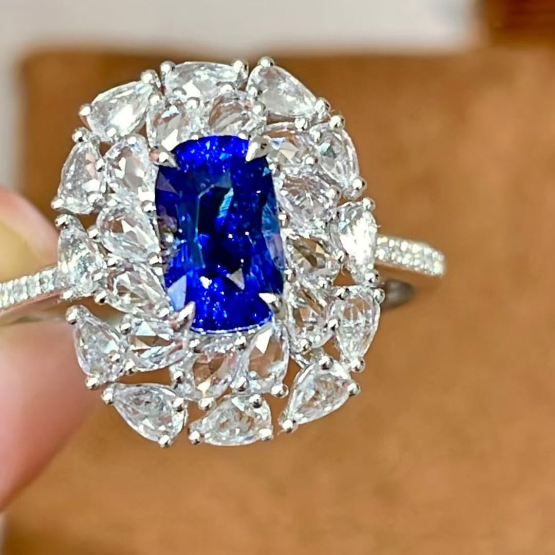 14k Gold 1.12 Ct Natural Sapphire & Diamond & Sapphire Ring (1 of 7)