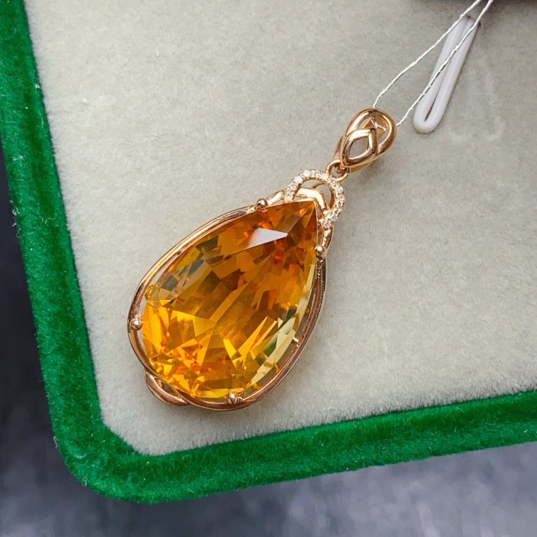 14k Gold 14.43 Ctw Natural Citrine & Diamond Pendant( Without Chain ) - 2