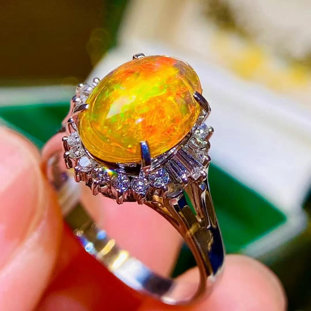 14k Gold 2.02 Ctw Natural Opal & Diamond Ring (1 of 9)