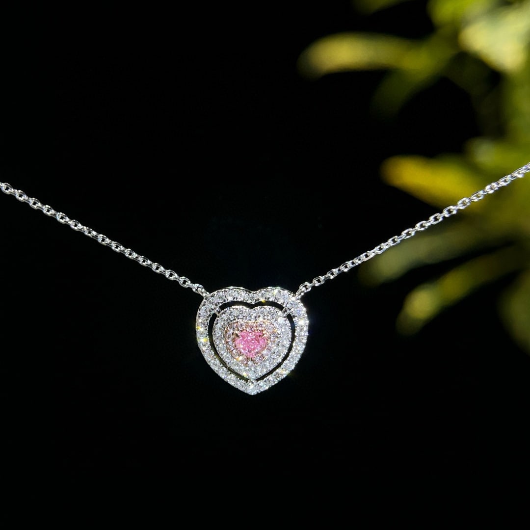 14k Gold 0.38 Ctw Natural Pink Diamond & Diamond Necklace: Ref:231008153 // gold content:14k gold // main gemstone:pink diamond // shape:heart // carat weight:0. 13ct // color:pink // treatment:natural // // adjacent gemstone 2 : diamond // shape:round //