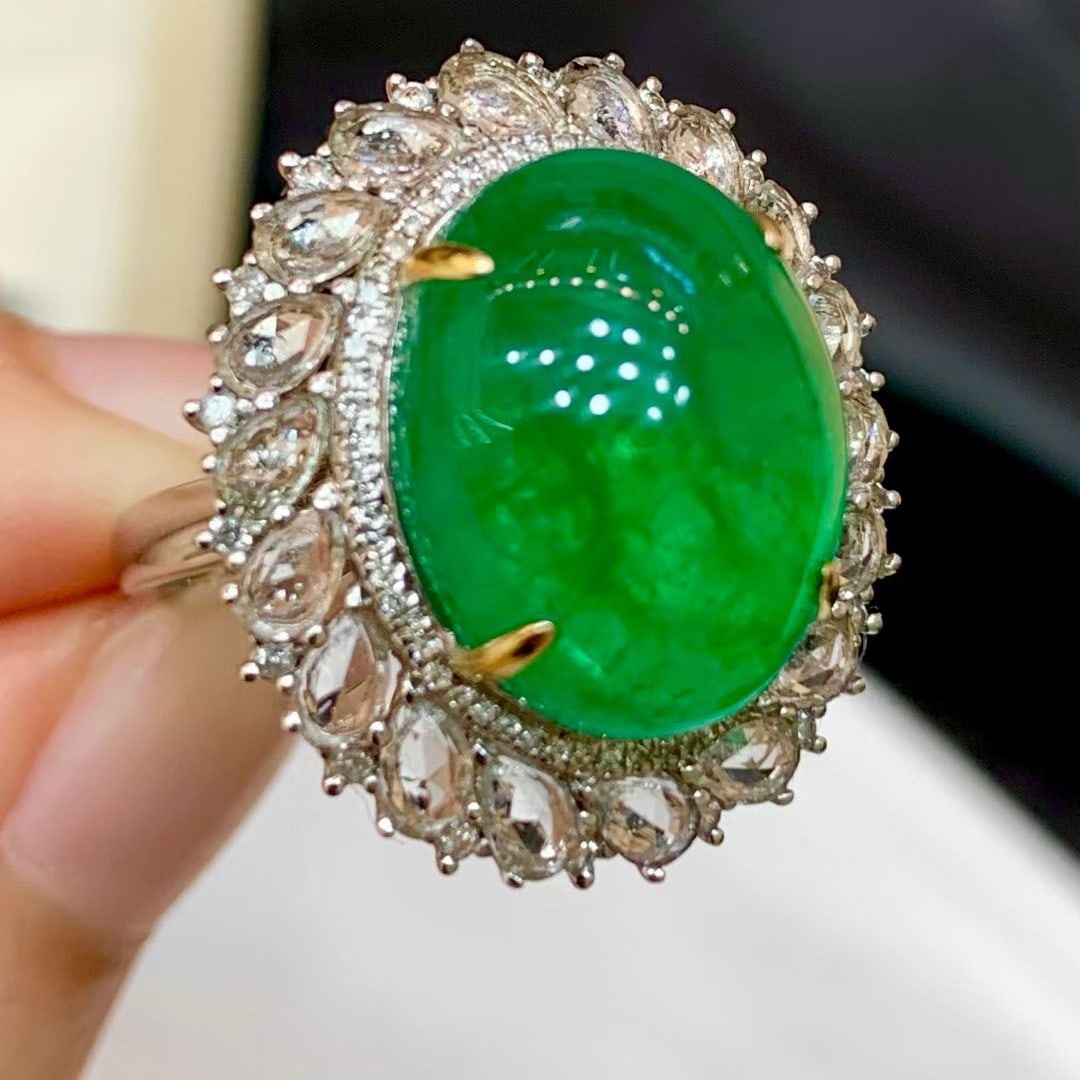 14k Gold 13.3 Ct Vivid Green Natural Emerald & Diamond & Sapphire Ring/pendant( Without Chain ) - 4