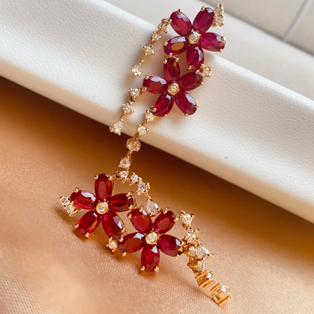 14k Gold 6.85 Ct Vivid Red Natural Ruby & Diamond Earrings - 3