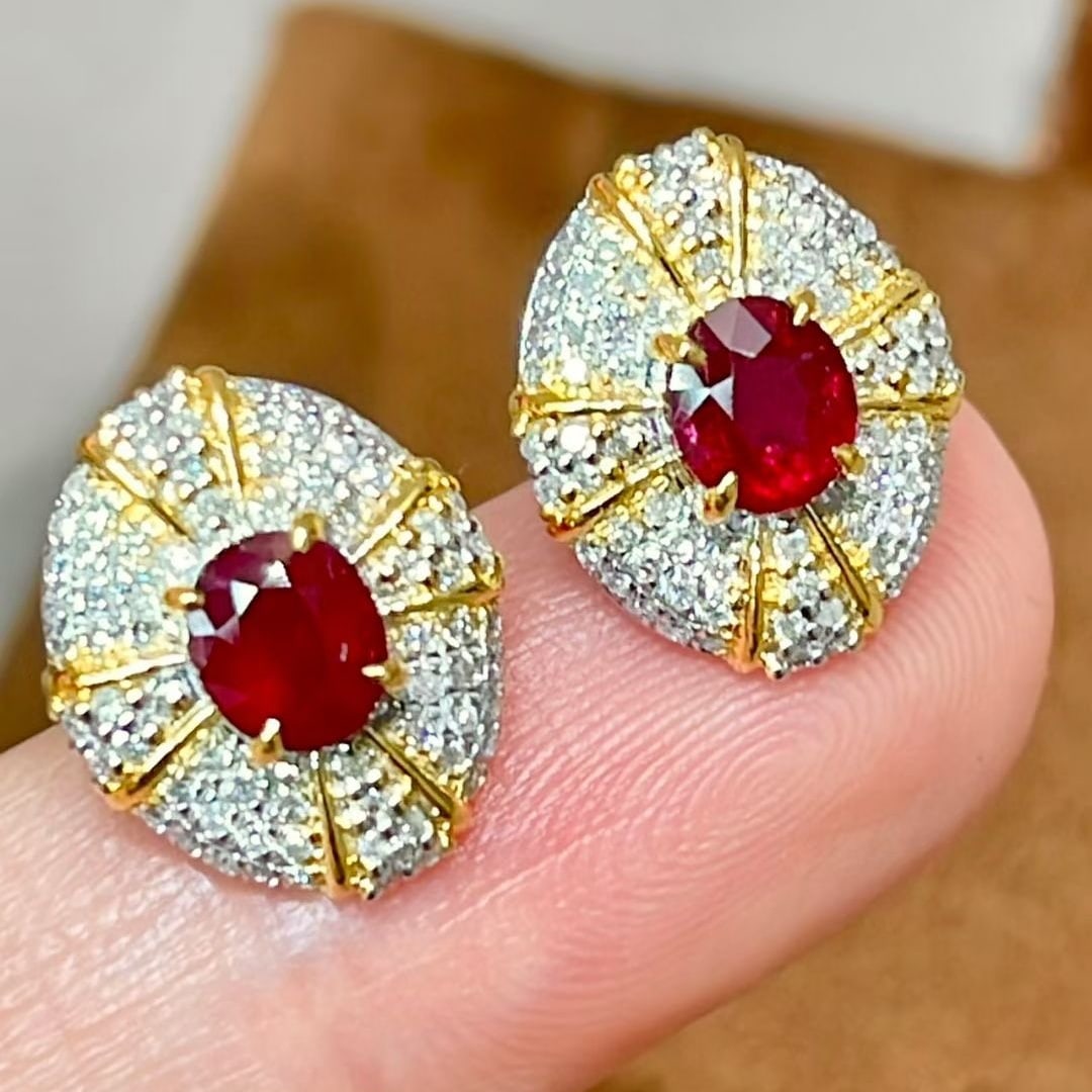 14k Gold 1 Ct Natural Ruby & Diamond Earrings - 3