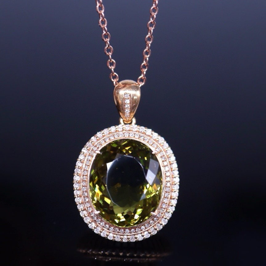 14k Gold 9.96 Ct Natural Tourmaline & Diamond Pendant( Without Chain ) (1 of 7)