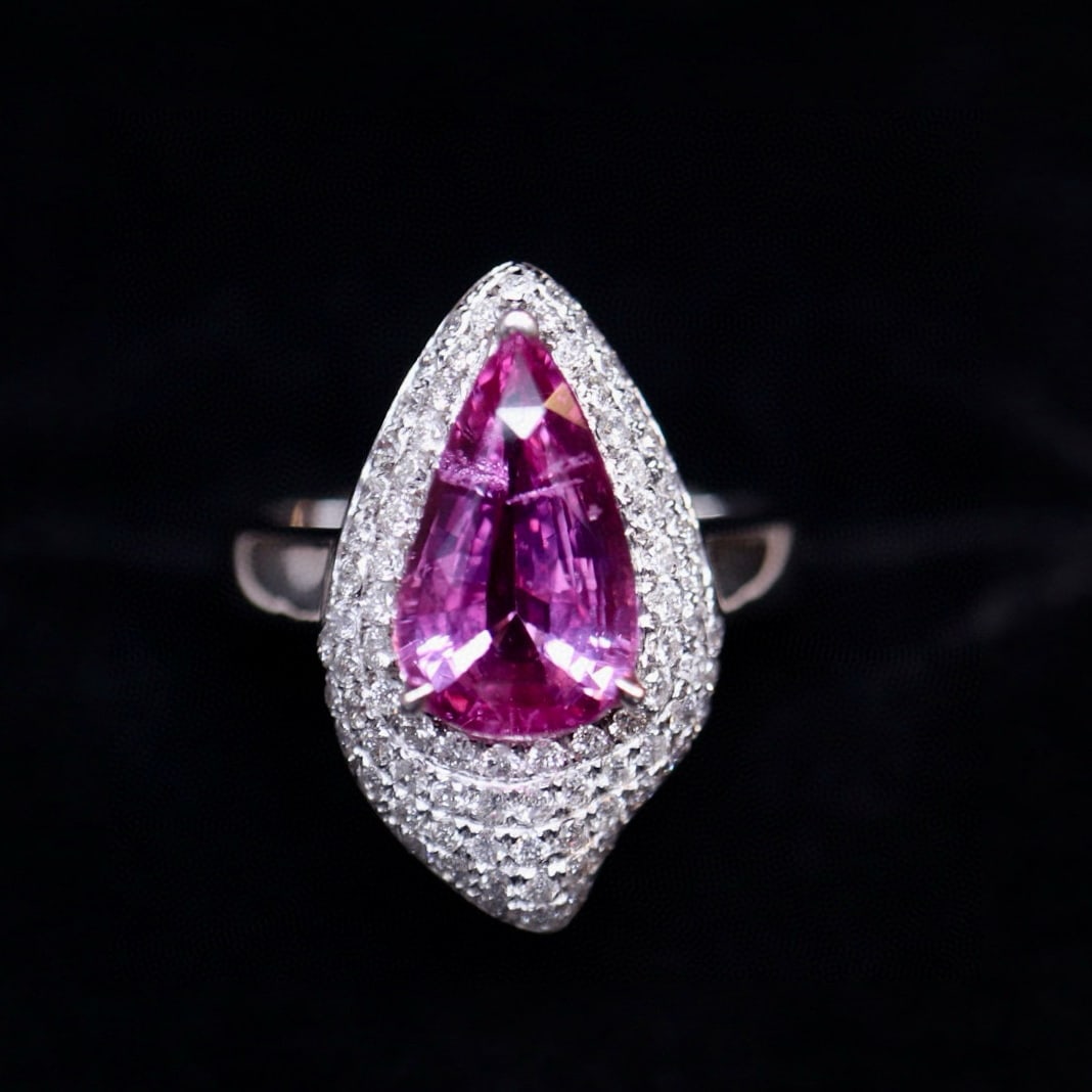 14k Gold 2.52 Ct Natural Sapphire & Diamond Ring: Ref:231008195 // gold content:14k gold // ring size:7. 25us // // main gemstone:sapphire // shape:pear // carat weight:2. 52ct // color:purple // treatment:natural // // adjacent gemstone 2 : diamond 