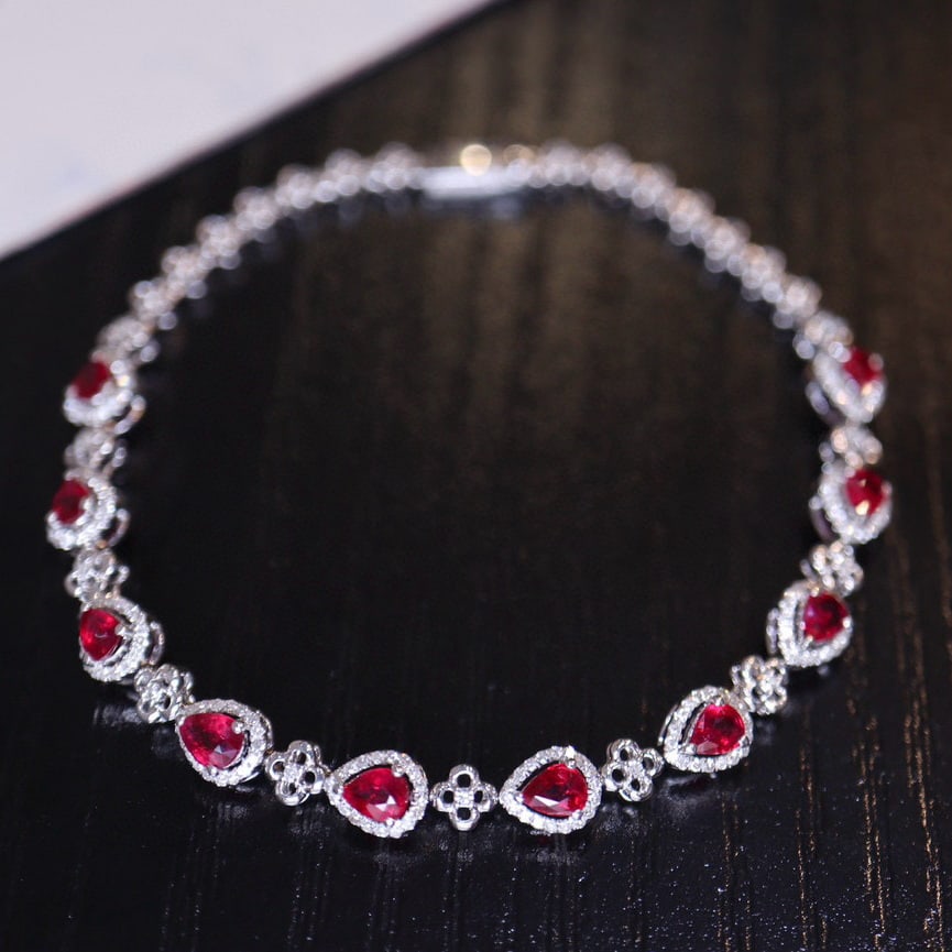 14k Gold 2.1 Ct Vivid Red Natural Ruby & Diamond Bracelet (1 of 7)