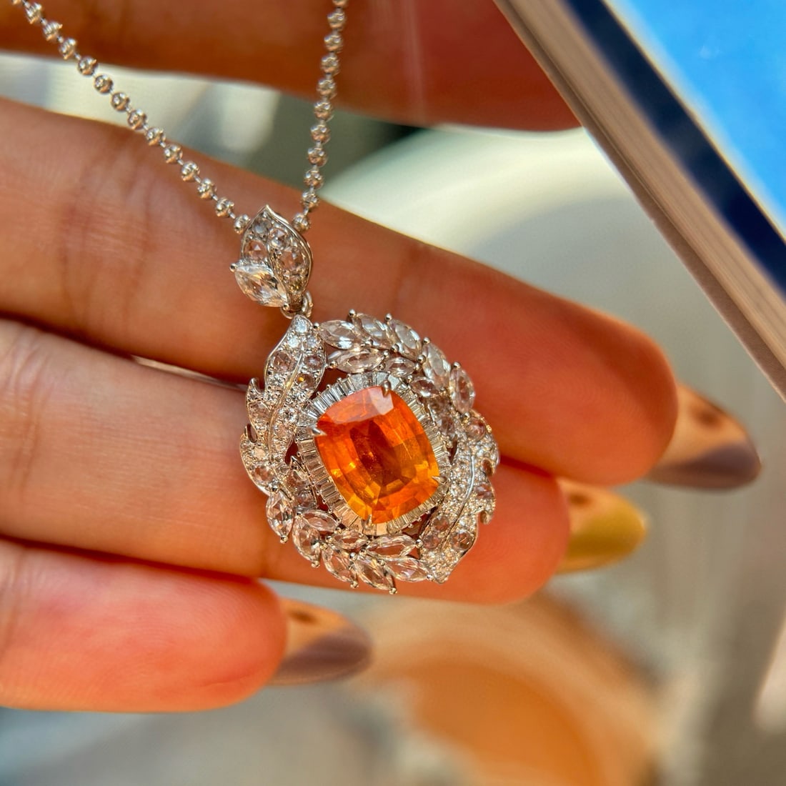 14k Gold 4.23 Ctw Natural Spessartine & Diamond Pendant( Without Chain ) - 2