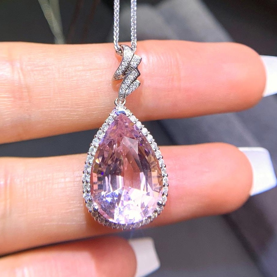 14k Gold 8 Ct Natural Morganite & Diamond Pendant( Without Chain ) - 2