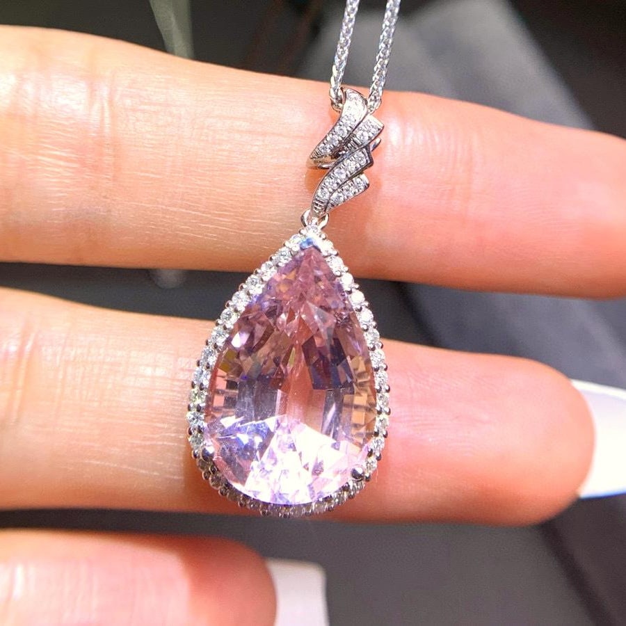 14k Gold 8 Ct Natural Morganite & Diamond Pendant( Without Chain ) - 4