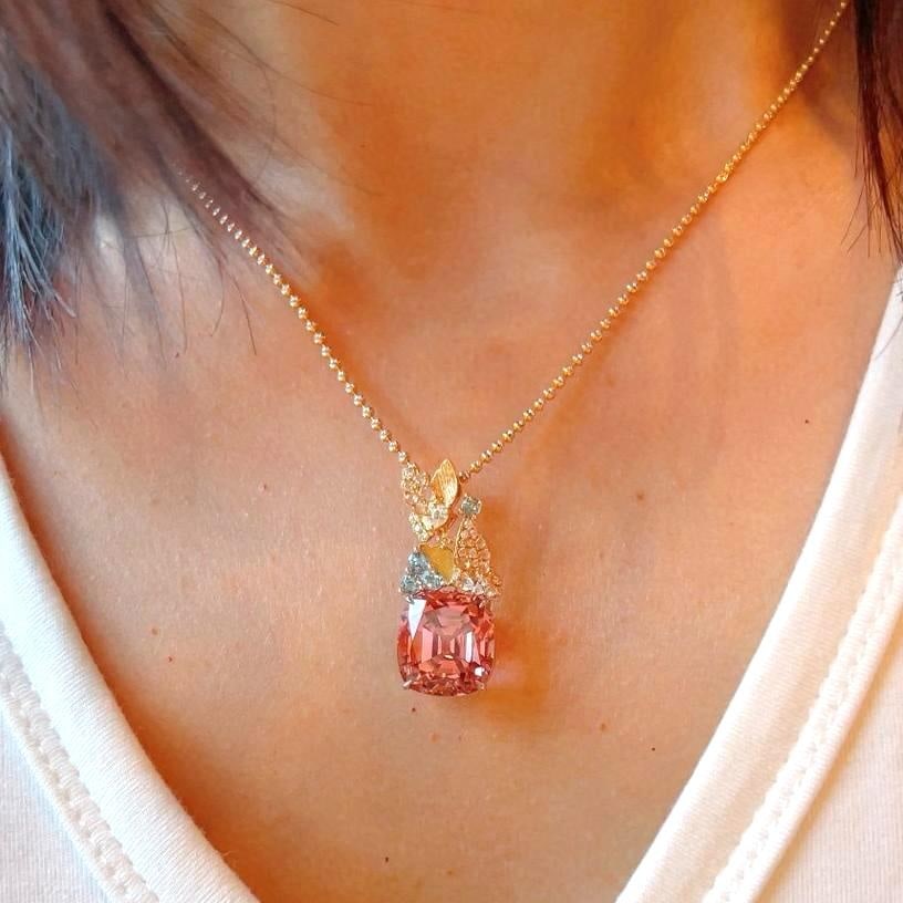 14k Gold 10.28 Ctw Natural Tourmaline & Diamond Pendant( Without Chain ) - 2