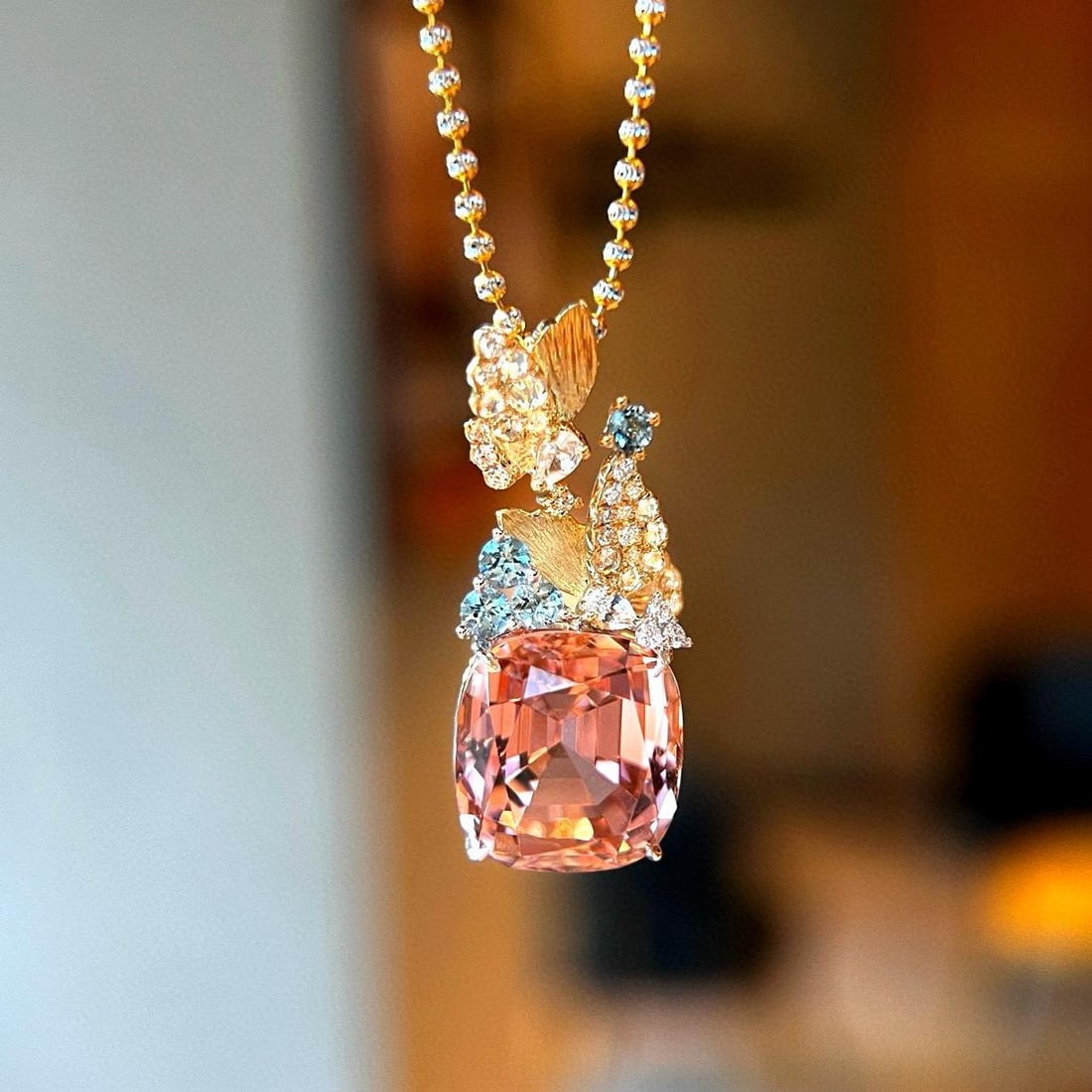 14k Gold 10.28 Ctw Natural Tourmaline & Diamond Pendant( Without Chain ) - 3