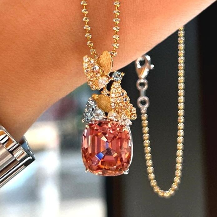 14k Gold 10.28 Ctw Natural Tourmaline & Diamond Pendant( Without Chain ) - 4