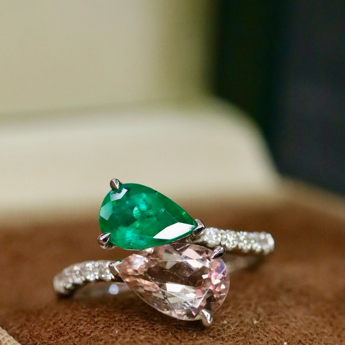 14k Gold 2.08 Ctw Natural Morganite & Emerald & Toi Et Moi Ring - 3