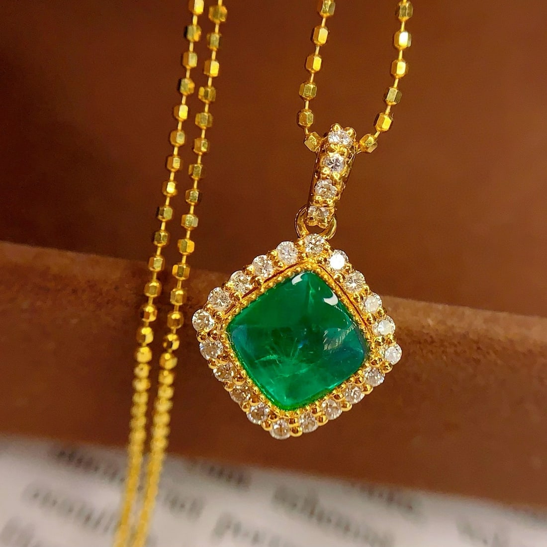 14k Gold 2.21 Ct Vivid Green Natural Emerald & Diamond Pendant( Without Chain ) - 3