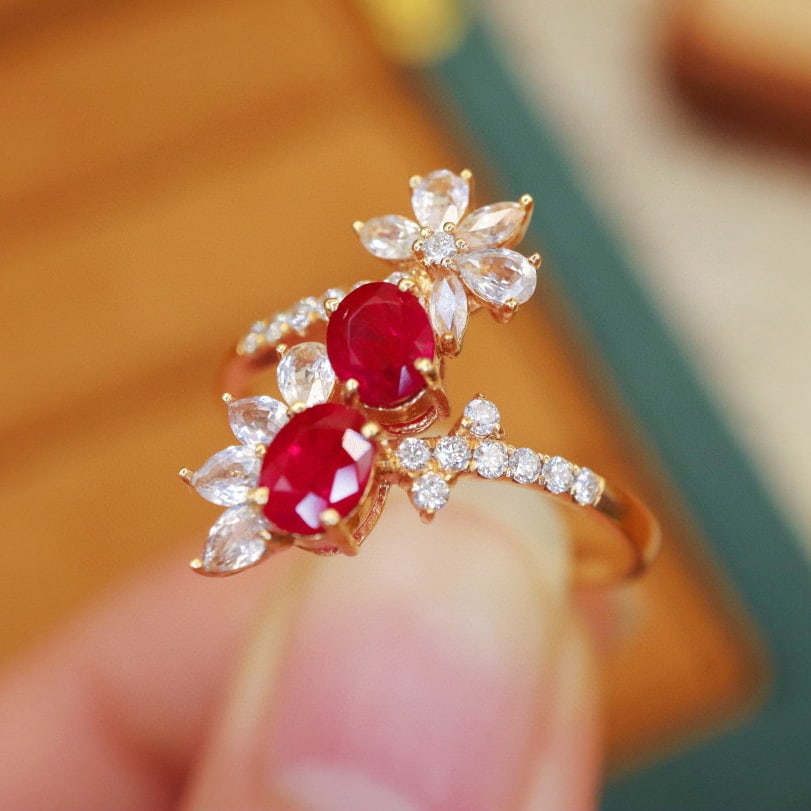 14k Gold 1.07 Ctw Vivid Red Natural Ruby & Diamond Ring - 2