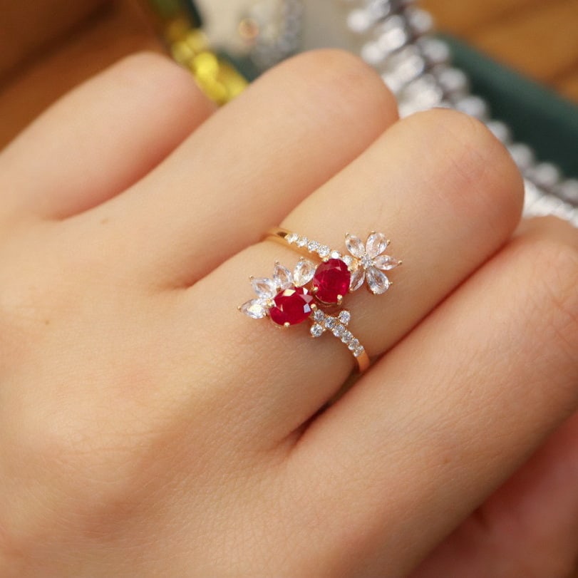 14k Gold 1.07 Ctw Vivid Red Natural Ruby & Diamond Ring - 5