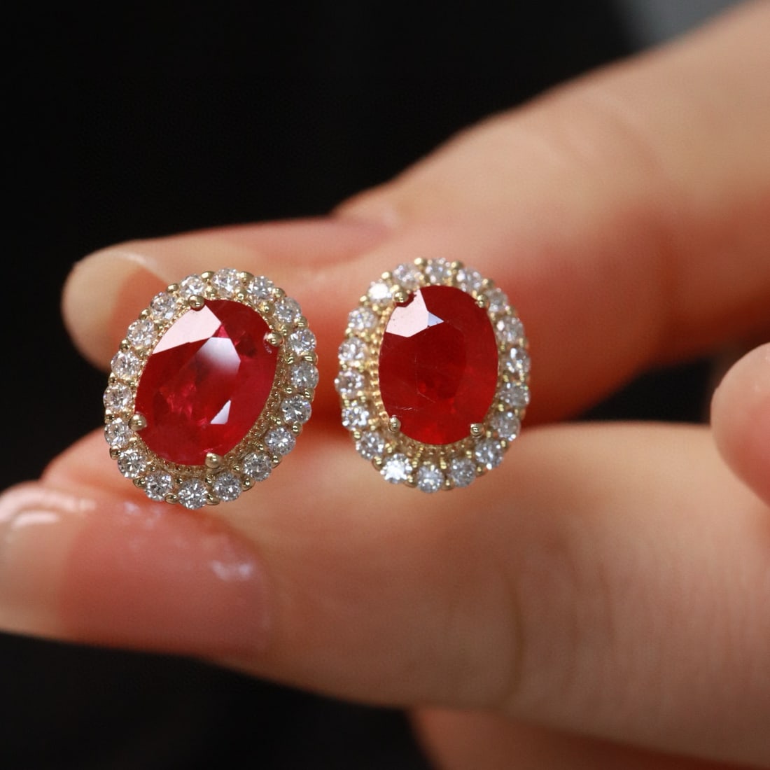 14k Gold 2.16 Ctw Natural Ruby & Diamond Earrings - 5
