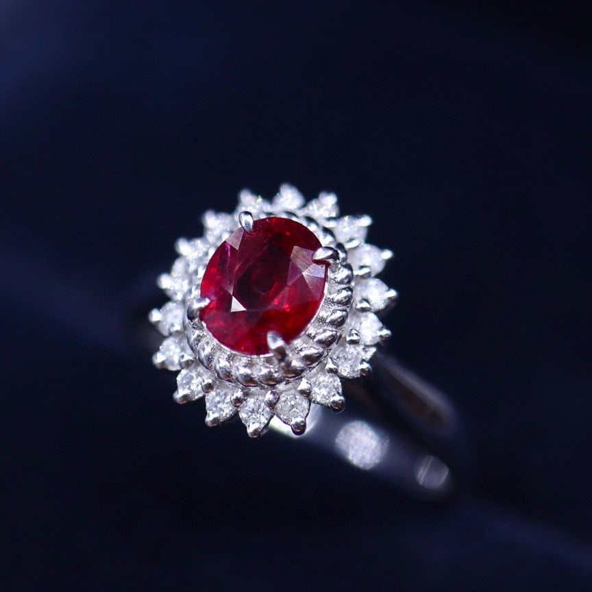 14k Gold 0.76 Ct Vivid Red Natural Ruby & Diamond Ring (1 of 7)