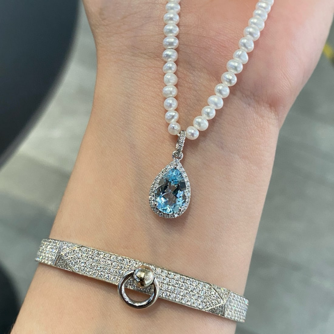 14k Gold 1.5 Ct Natural Aquamarine & Diamond Pendant( Without Chain ) - 2