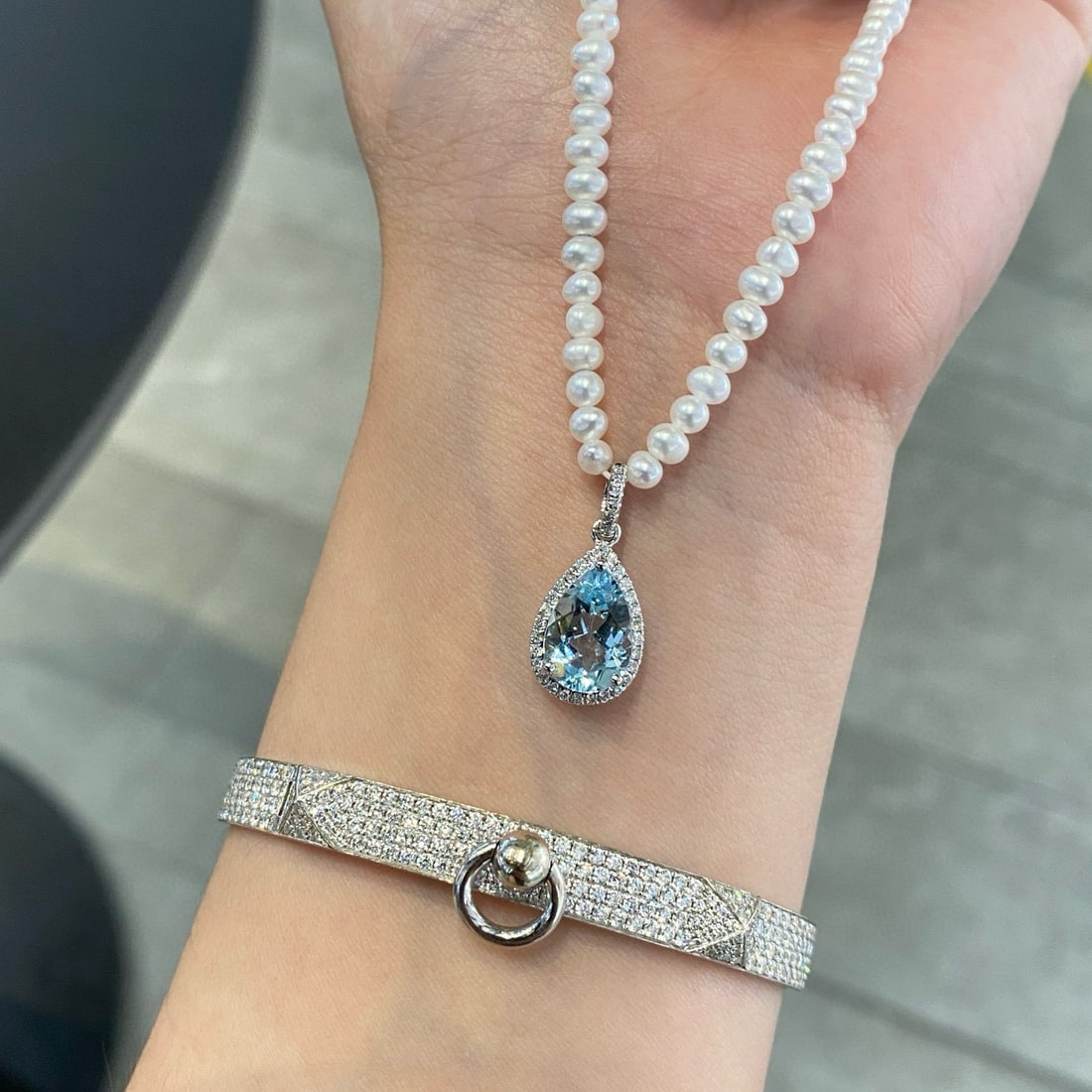 14k Gold 1.5 Ct Natural Aquamarine & Diamond Pendant( Without Chain ) - 3