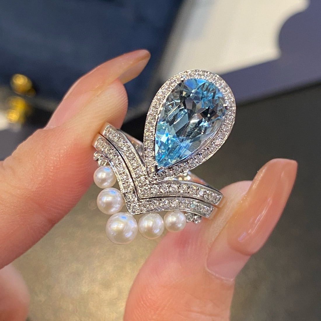 14k Gold 2.36 Ct Natural Aquamarine & Diamond Ring - 4