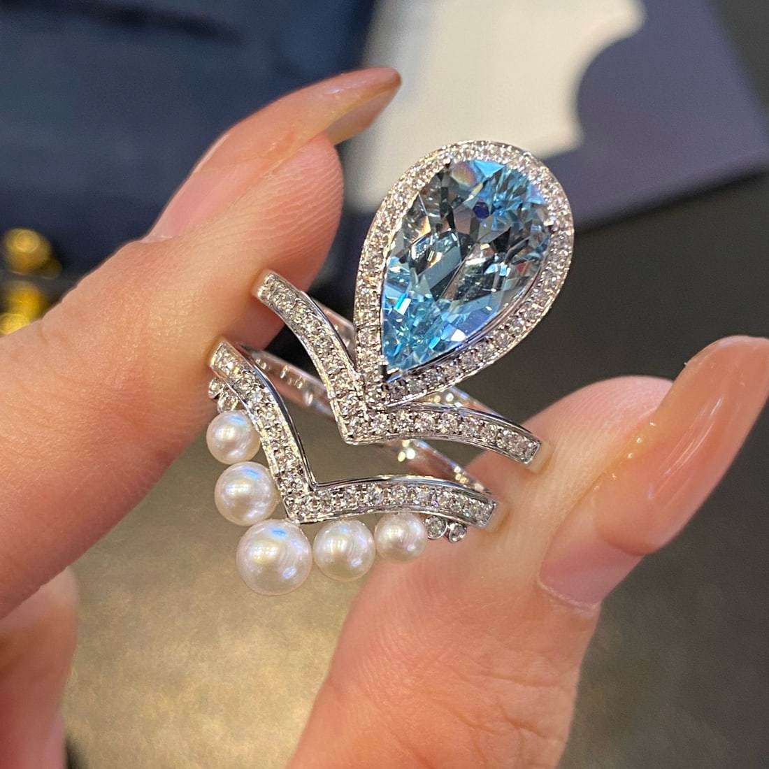 14k Gold 2.36 Ct Natural Aquamarine & Diamond Ring - 5