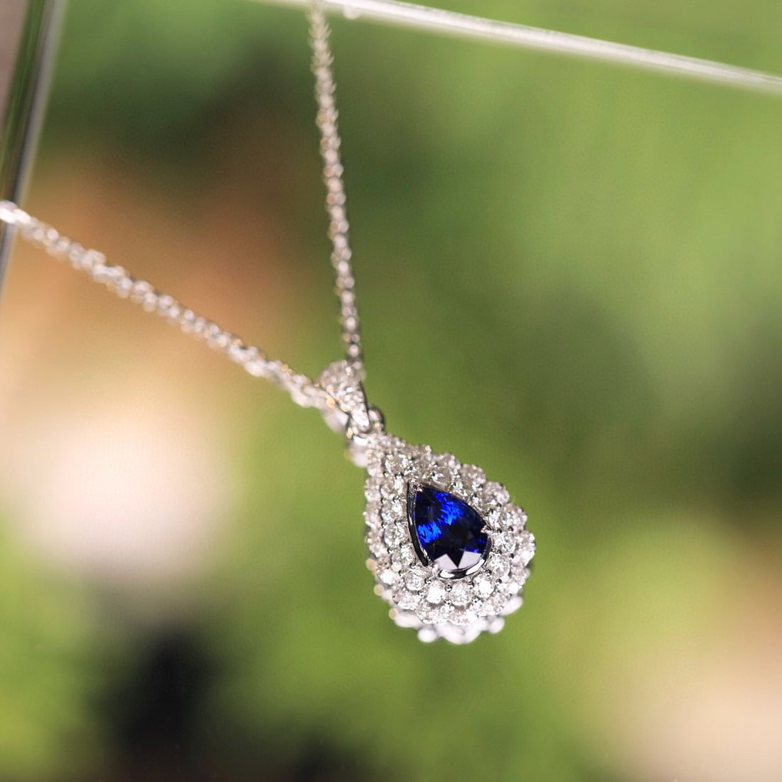 14k Gold 0.64 Ct Vivid Blue Natural Sapphire & Diamond Pendant( Without Chain ) - 3