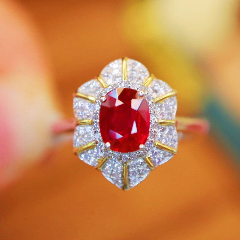 14k Gold 0.98 Ctw Natural Ruby & Diamond Ring - 5