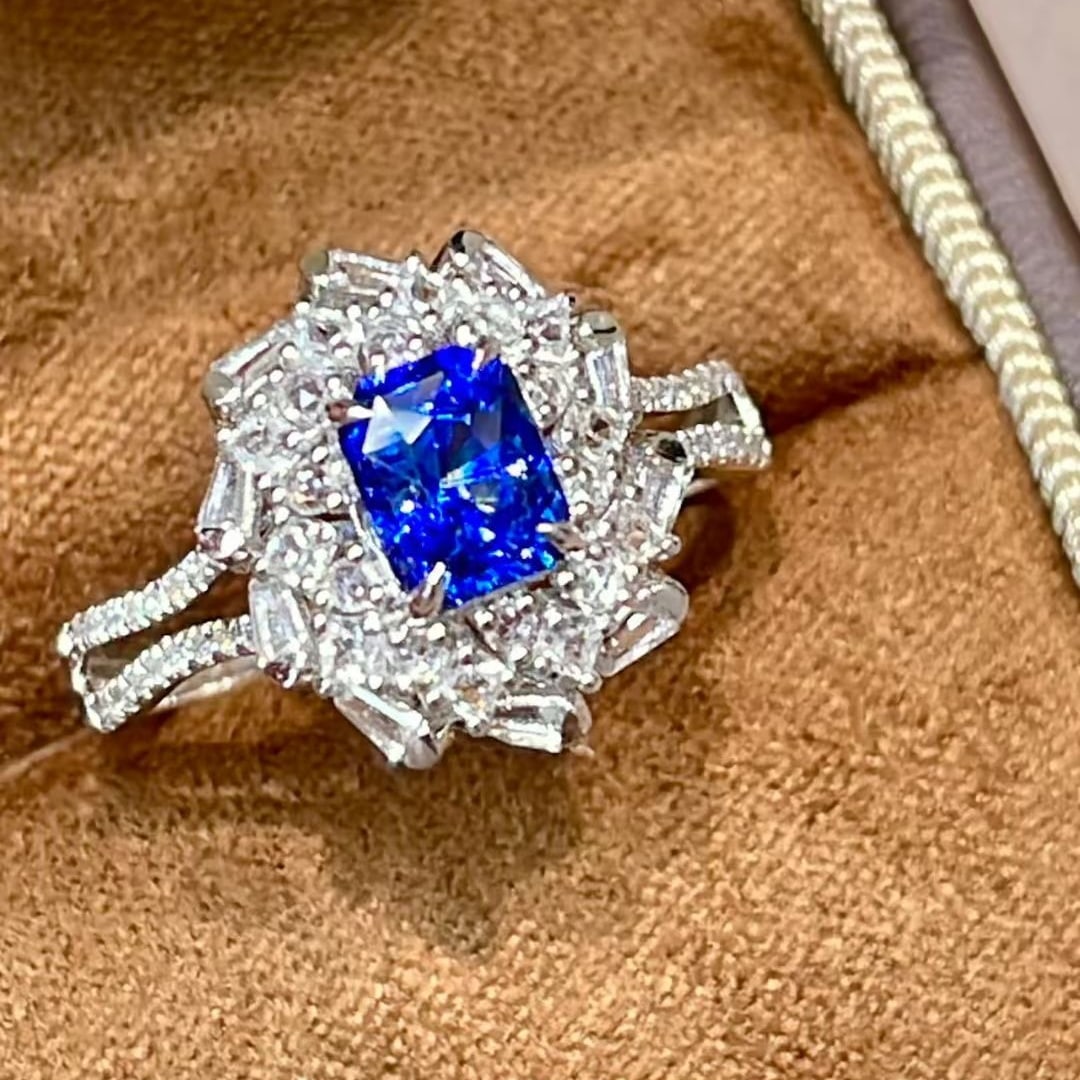 14k Gold 1.22 Ct Natural Sapphire & Diamond & Sapphire Ring - 5