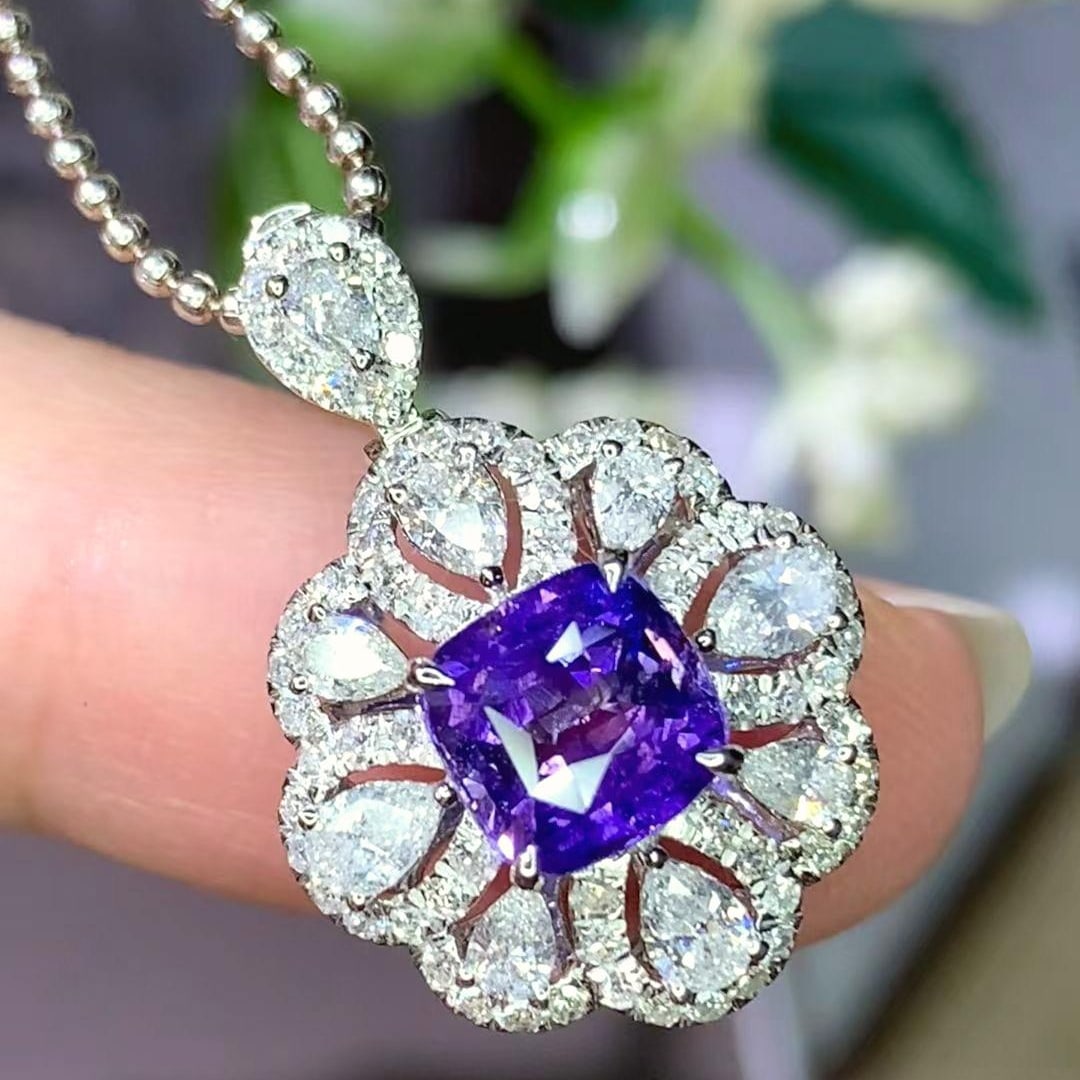 14k Gold 3.30 Ctw Natural Sapphire & Diamond Ring/pendant( Without Chain ): Ref:231008306 // gold content:14k gold // ring size:7. 25us // // main gemstone:sapphire // shape:cushion // carat weight:2. 05ct // color:purple // treatment:natural // // adjacent gemstone 2 : diamo