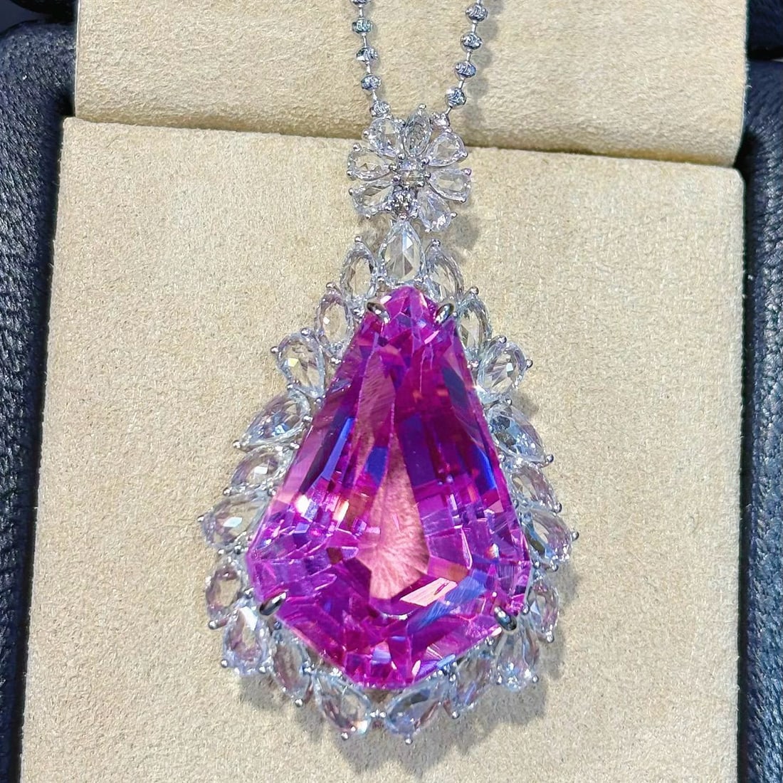 14k Gold 36.76 Ctw Natural Kunzite & Sapphire Pendant( Without Chain ) - 4