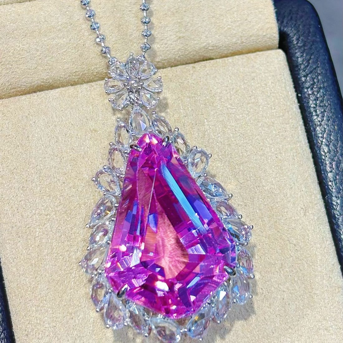 14k Gold 36.76 Ctw Natural Kunzite & Sapphire Pendant( Without Chain ) - 5
