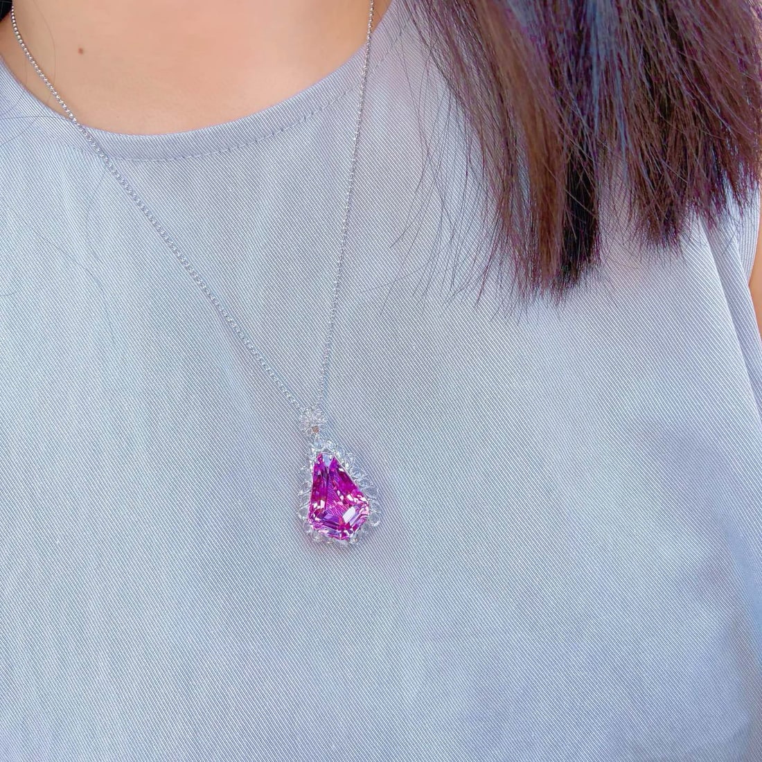 14k Gold 36.76 Ctw Natural Kunzite & Sapphire Pendant( Without Chain ) - 6