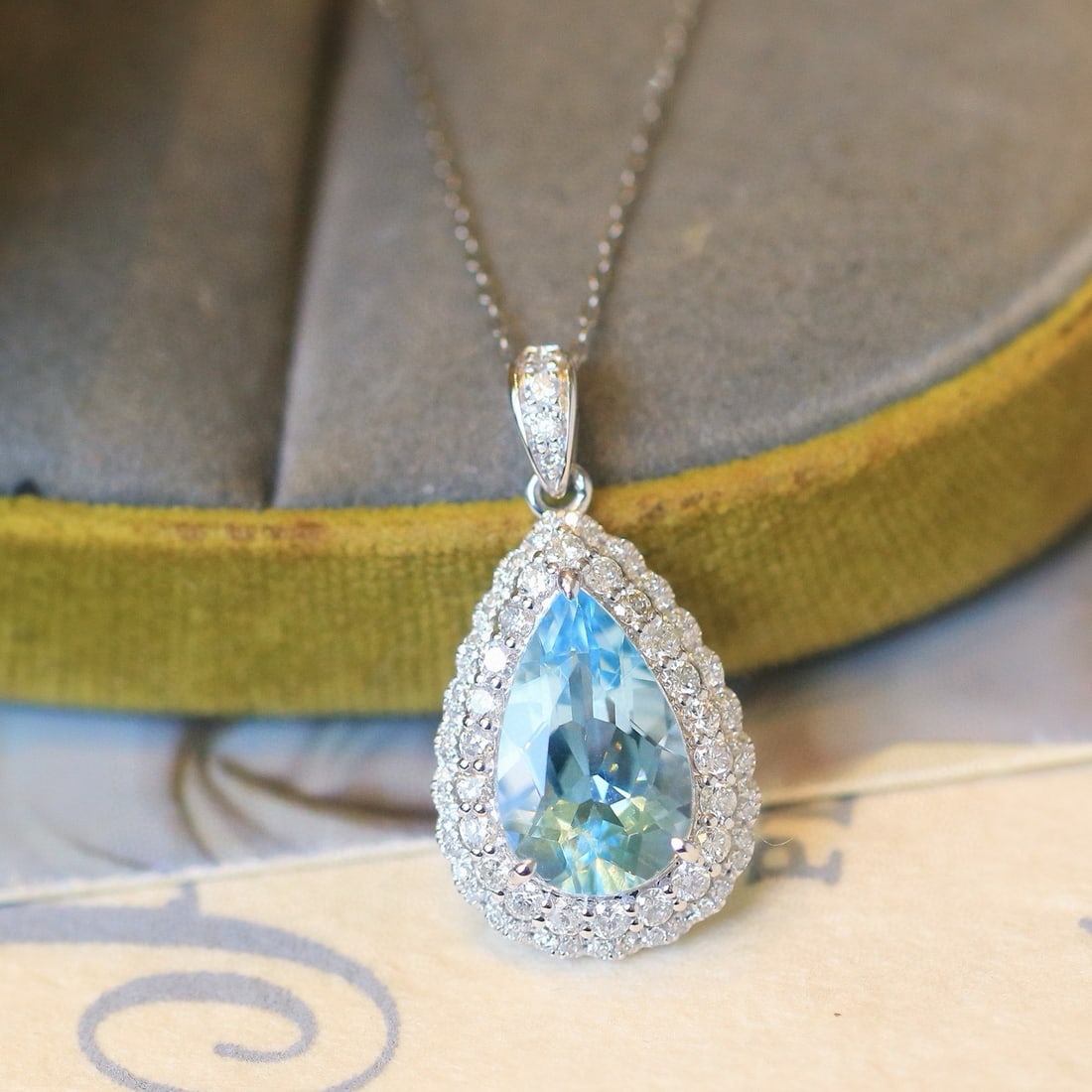 14k Gold 3.36 Ctw Natural Aquamarine & Diamond Pendant( Without Chain ) - 2