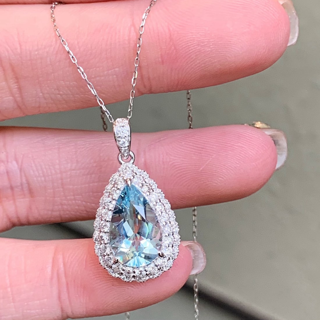 14k Gold 3.36 Ctw Natural Aquamarine & Diamond Pendant( Without Chain ) - 4