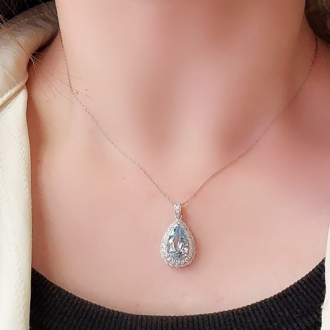 14k Gold 3.36 Ctw Natural Aquamarine & Diamond Pendant( Without Chain ) - 5