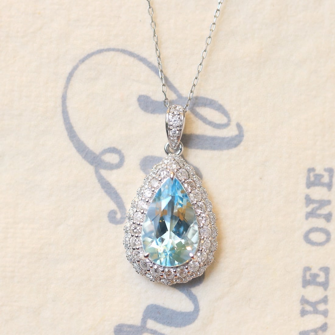 14k Gold 3.36 Ctw Natural Aquamarine & Diamond Pendant( Without Chain ) - 6