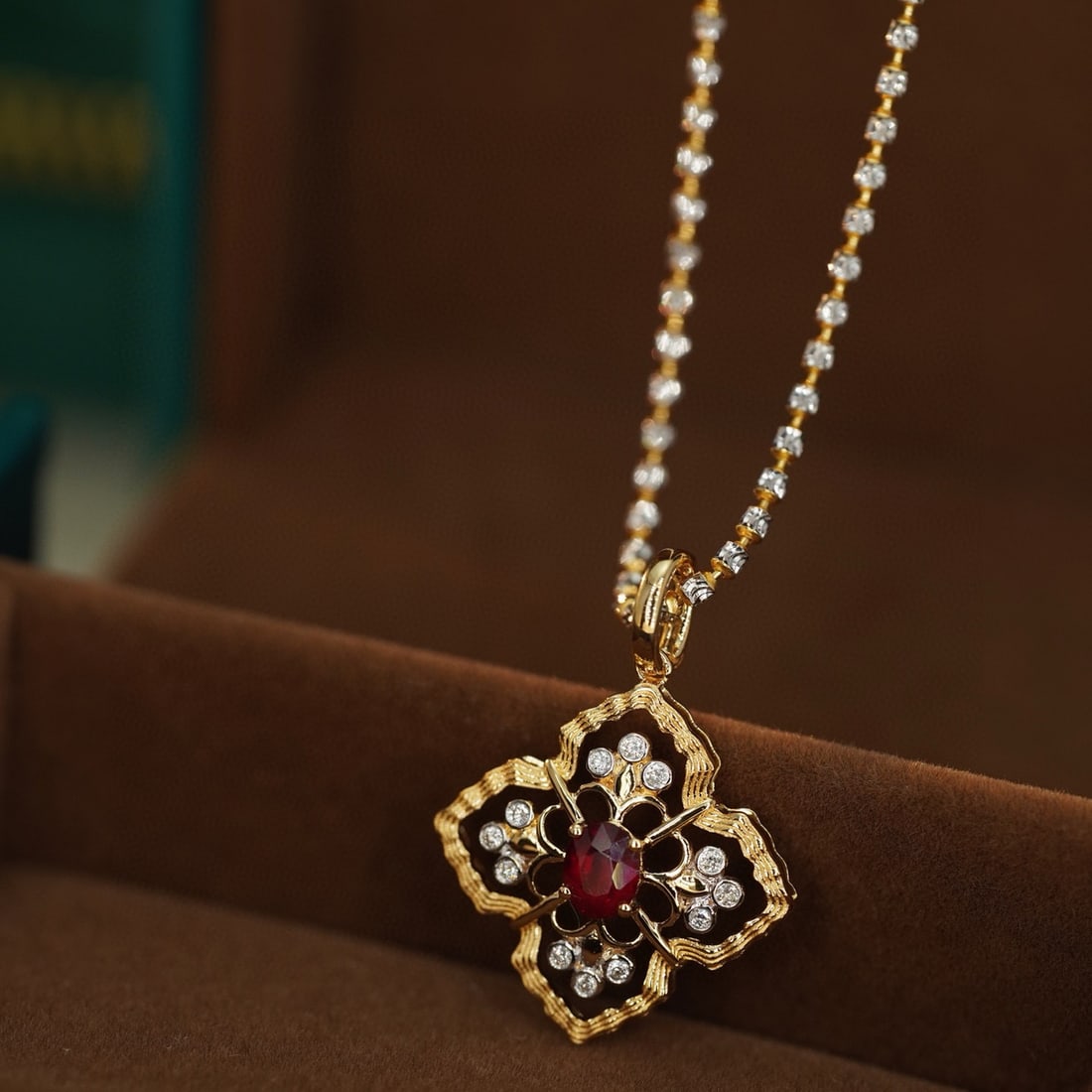 14k Gold 0.58 Ctw Vivid Red Natural Ruby & Diamond Pendant( Without Chain ): Ref:231008342 // gold content:14k gold // main gemstone:ruby // shape:oval // carat weight:0. 5ct // color:vivid red // treatment:natural // // adjacent gemstone 2 : diamond // shape:round // carat