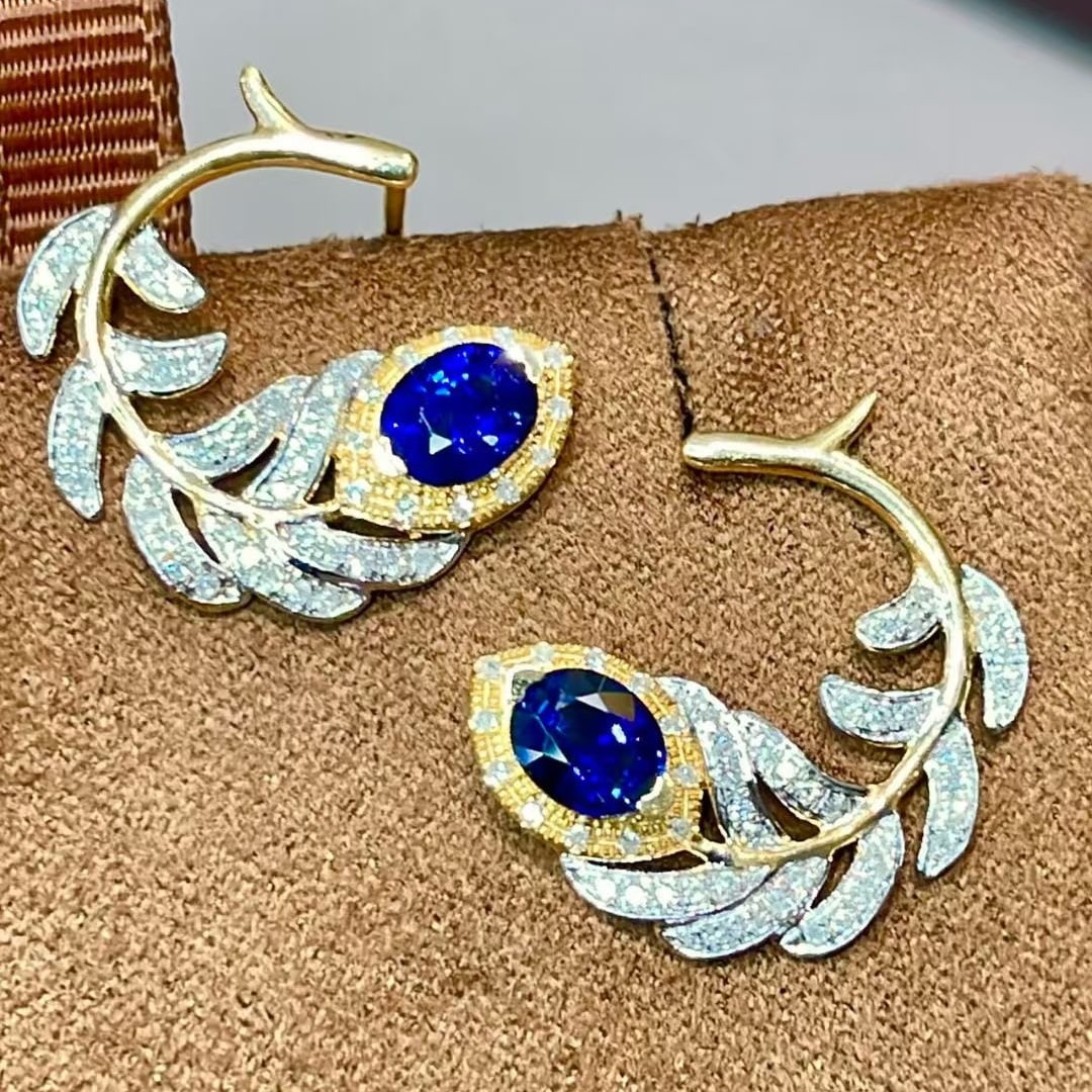 14k Gold 1 Ct Natural Sapphire & Diamond Earrings (1 of 6)
