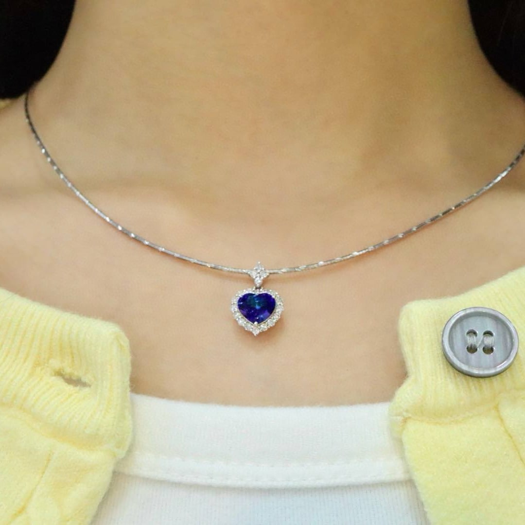 14k Gold 2.45 Ctw Natural Sapphire & Diamond Pendant( Without Chain ) - 4