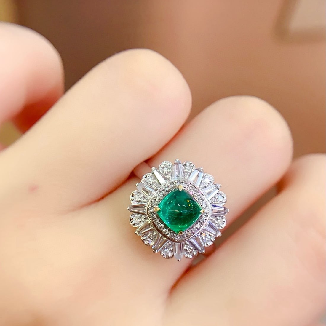 14k Gold 1.2 Ct Vivid Green Natural Emerald & Diamond Ring/pendant( Without Chain ) - 4