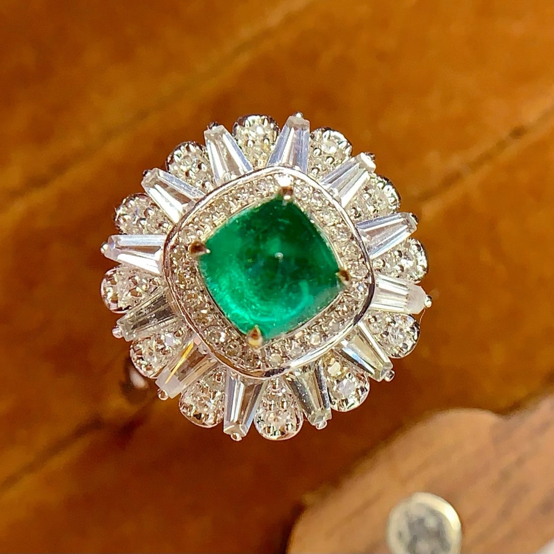 14k Gold 1.2 Ct Vivid Green Natural Emerald & Diamond Ring/pendant( Without Chain ) - 5