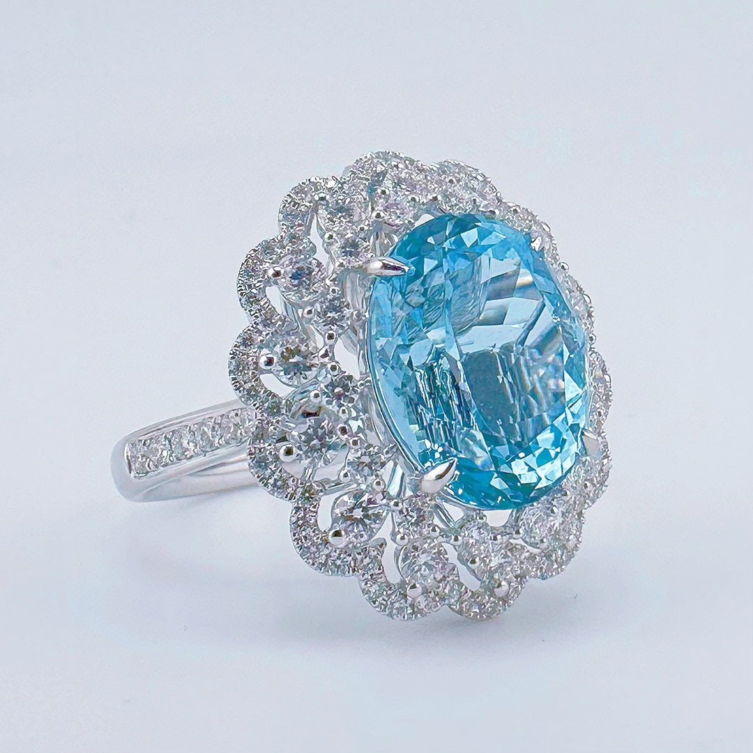 14k Gold 7.26 Ctw Natural Aquamarine & Diamond Ring/pendant( Without Chain ) - 2