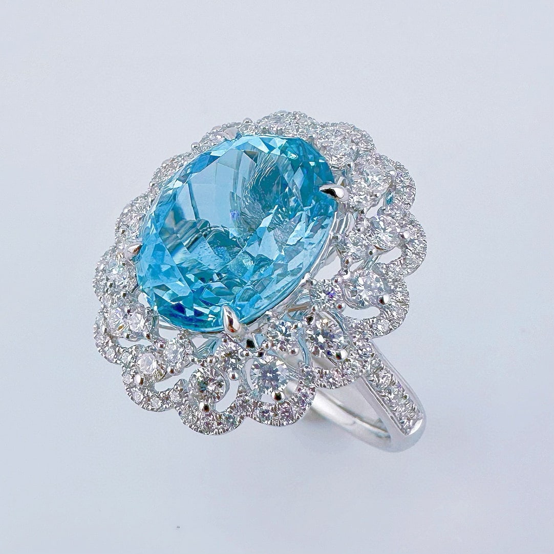 14k Gold 7.26 Ctw Natural Aquamarine & Diamond Ring/pendant( Without Chain ) - 3