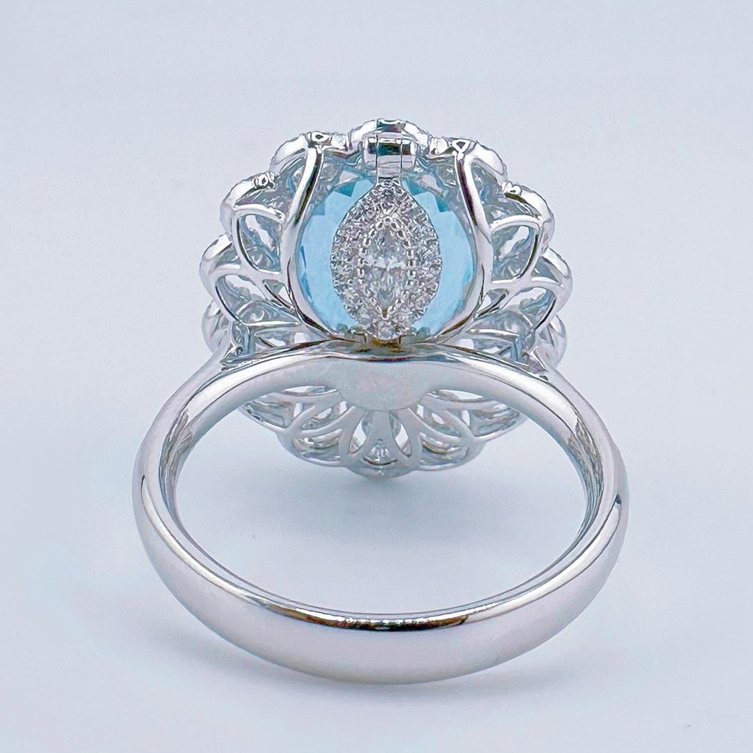 14k Gold 7.26 Ctw Natural Aquamarine & Diamond Ring/pendant( Without Chain ) - 5