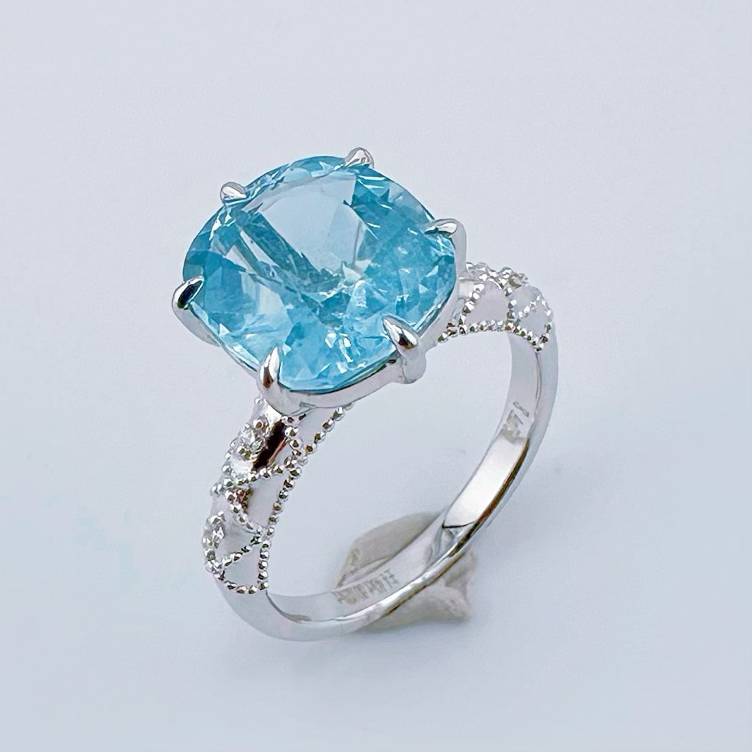 14k Gold 4.43 Ctw Natural Aquamarine & Diamond Ring - 3