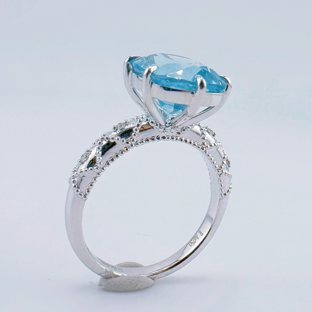 14k Gold 4.43 Ctw Natural Aquamarine & Diamond Ring - 4