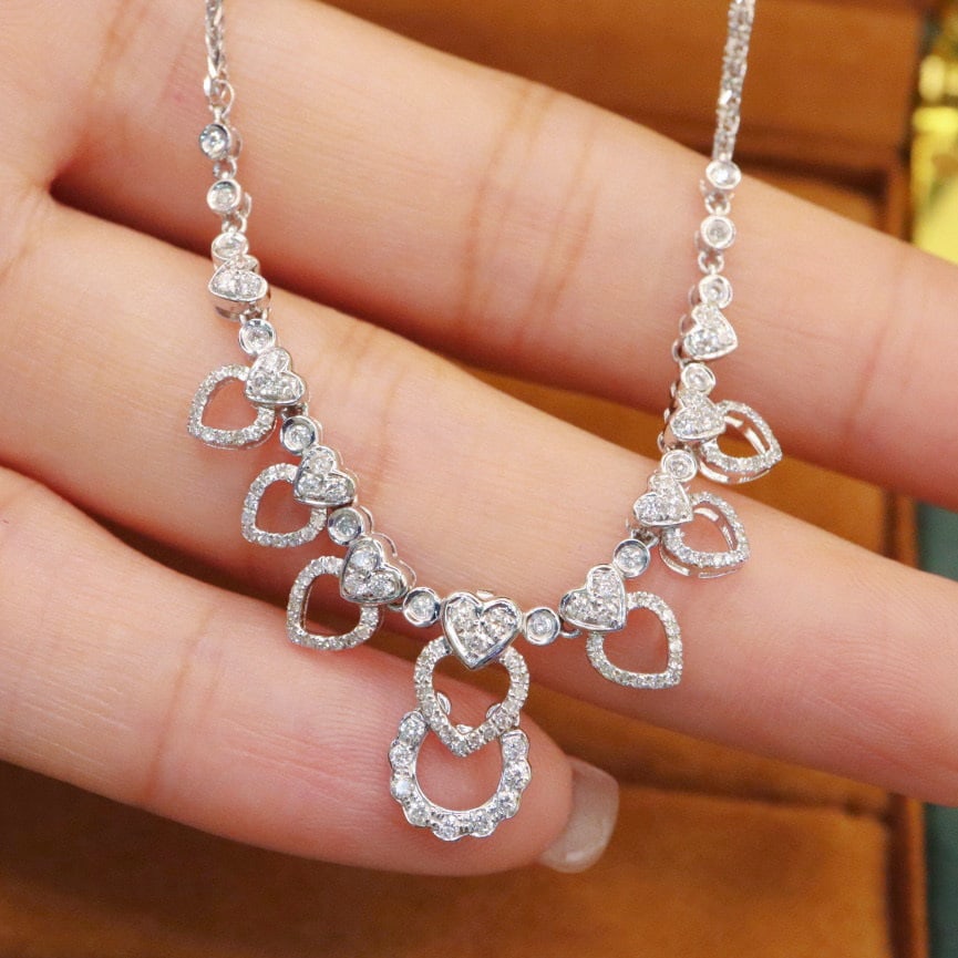 14k Gold 0.75 Ct Natural H Diamond Necklace: Ref:231008367 // gold content:14k gold // main gemstone:diamond // number of stones:135 // shape:round // carat weight:0. 75ct // clarity grade:vs-si // color:h // treatment:natural // cut grade:g // 