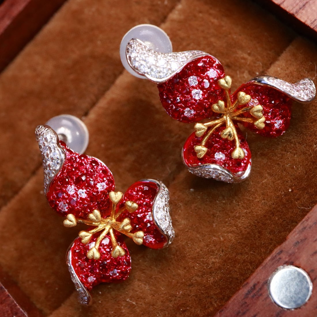 14k Gold 1.57 Ctw Natural Ruby & Diamond Earrings - 2
