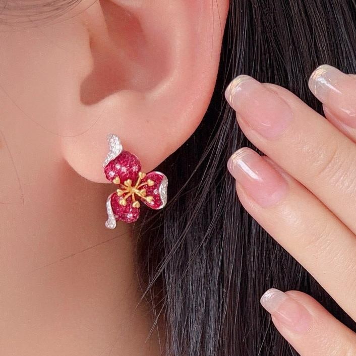 14k Gold 1.57 Ctw Natural Ruby & Diamond Earrings - 3